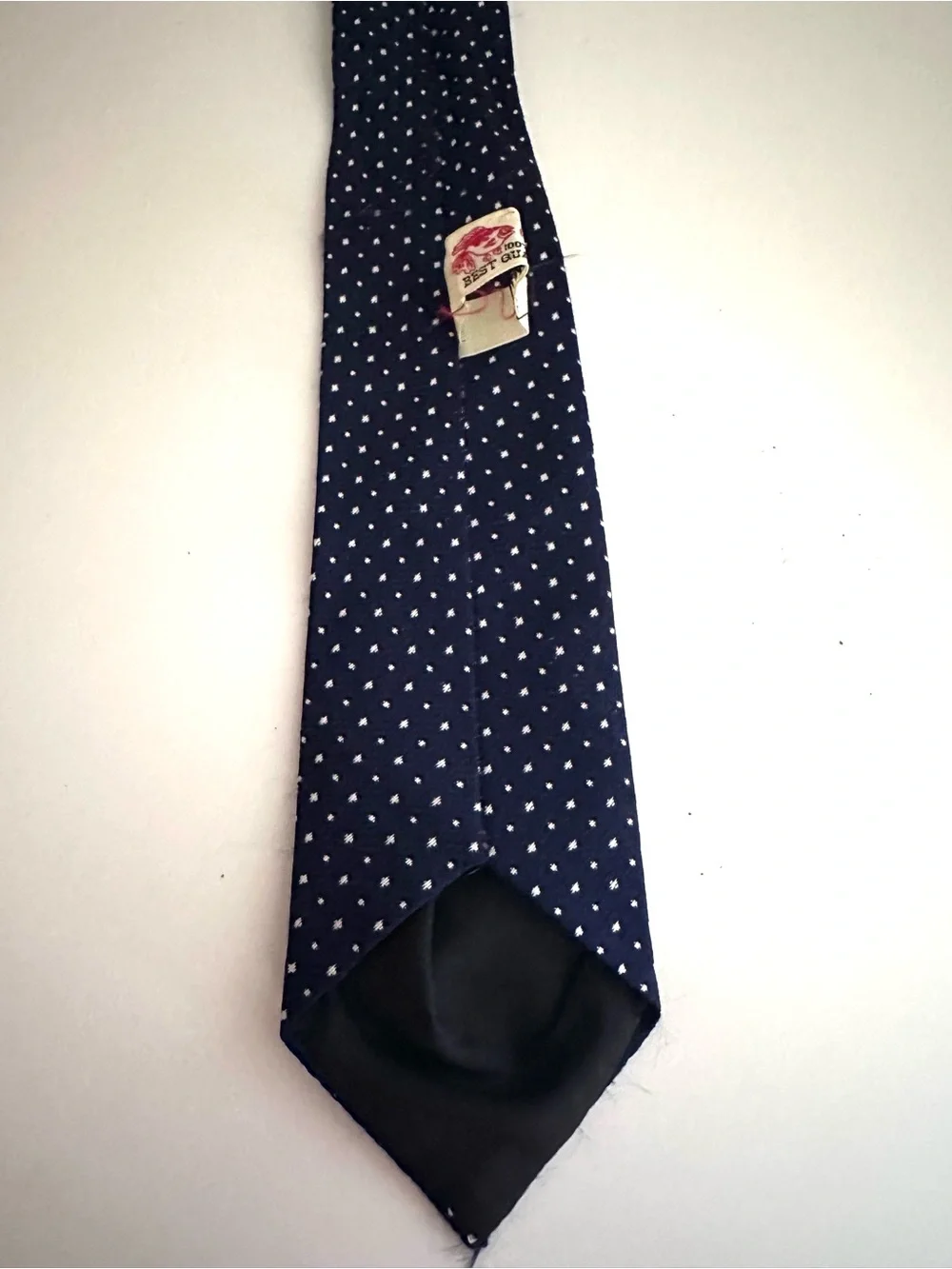 Vintage Polyester Tie - Navy Blue With White Dotted Accents